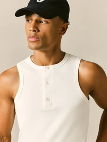 SUMWON Ribbed Henley Sleeveless Vest Tank Top With Button Placket And Crew Neckline Summer Essential - White - View 5