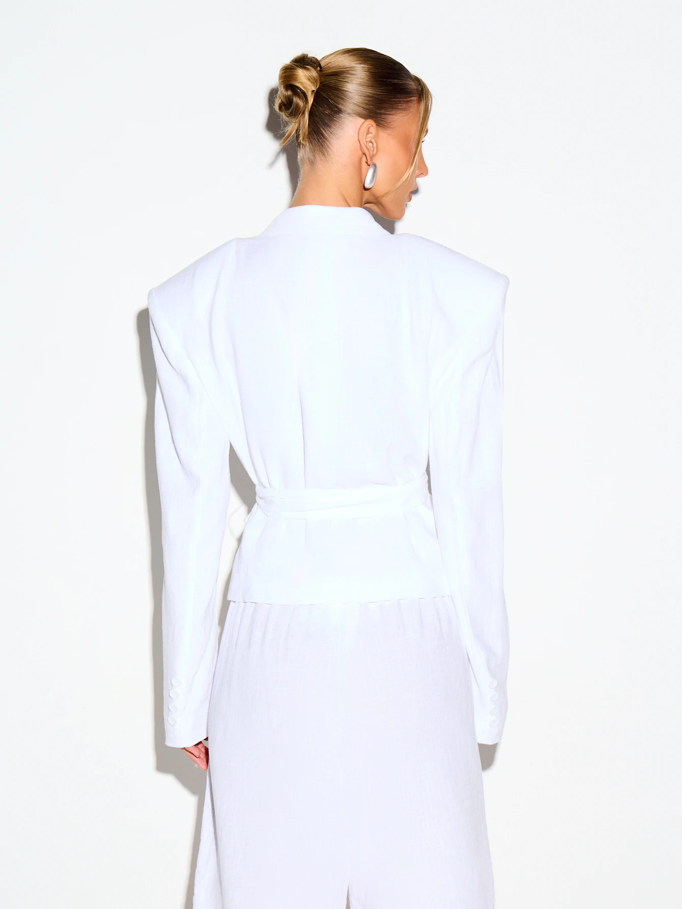 KIZN Linen Wrap Blazer With Belted Waist And Structured Shoulders