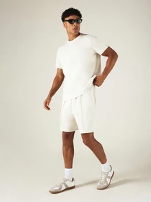 SUMWON Mens Interlock Crew Neck Short Sleeve T-Shirt And Shorts Co-Ord Set Summer Casual Two-Piece Outfit - Apricot - View 6