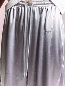 SUMWON Pull-On Satin Finish Wide Leg Bermuda Jorts With Drawstring Waist And Back Patch Pocket For Summer - Light Grey - View 6