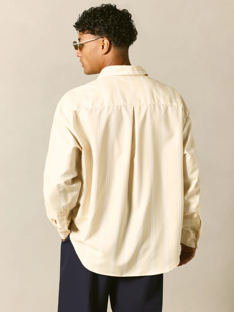Summer Club Vertical Stripe Poplin Shirt With Embroidered Script Logo Long Sleeve Button-Up Regular Fit