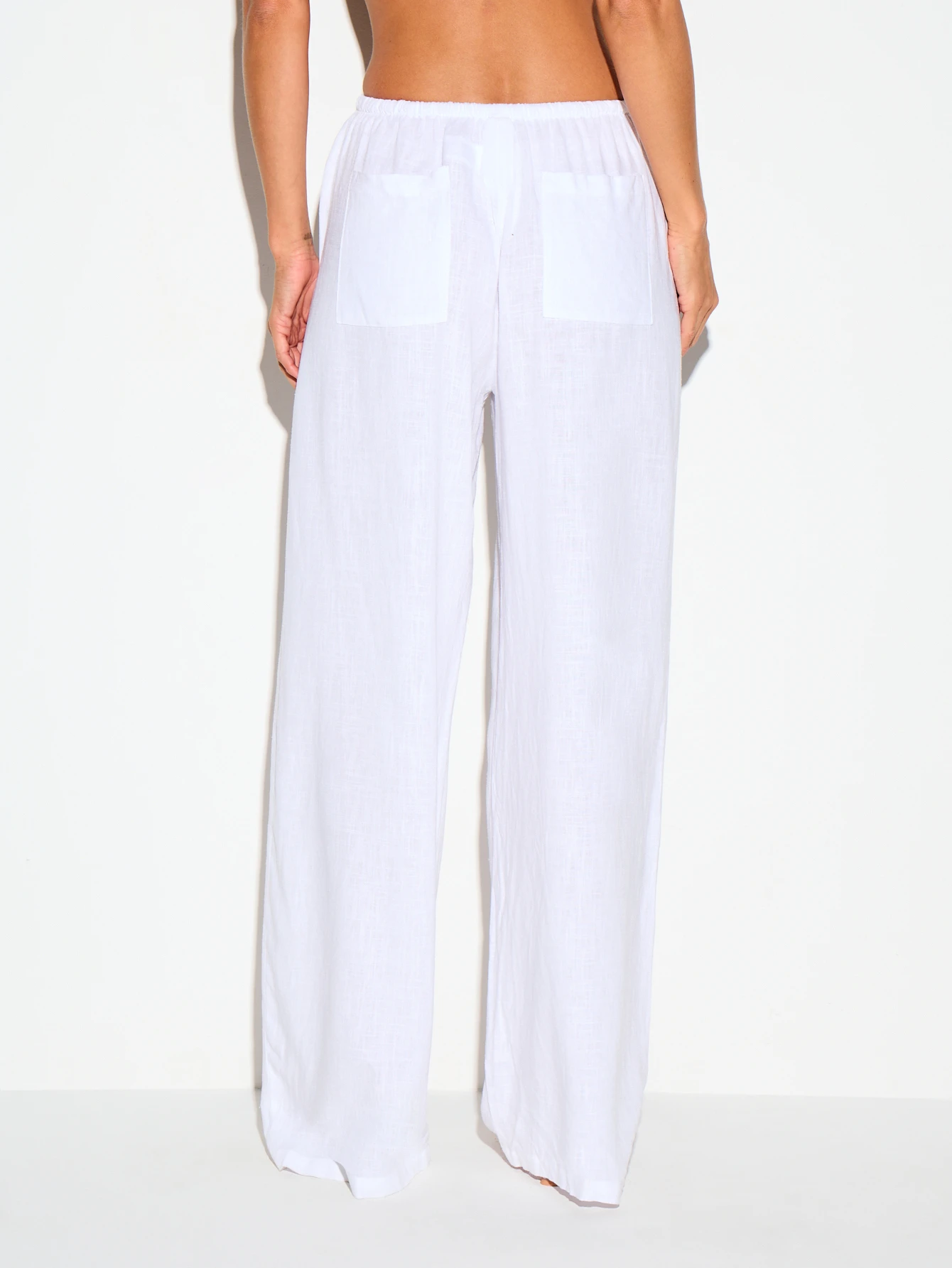 KIZN Wide Leg Linen Trousers With Drawstring Waist