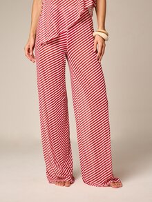 AiiRZ Diagonal Stripe Printed Mesh Wide Leg Trousers Flowy Full Length Pull On Casual Summer Beach Pants - Multicolor - View 1