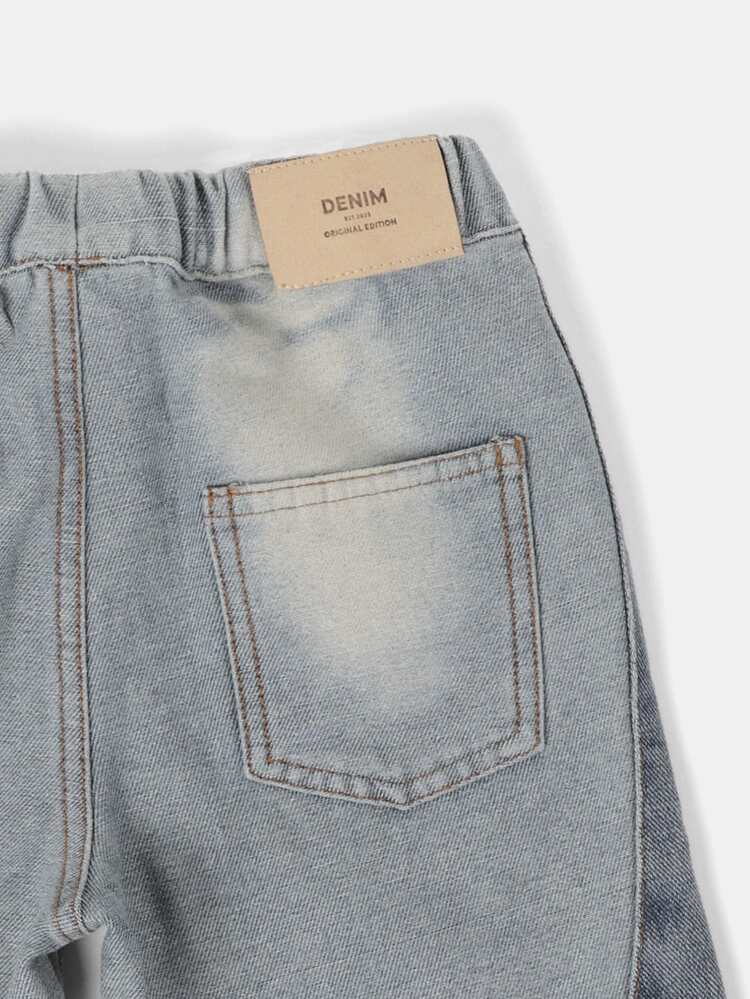 Boys Two-Tone Denim Shorts With Drawstring Waist Elastic Waistband Washed Jorts Summer Casual Jean Shorts