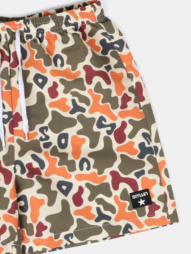 Boys Tween Camo AOP Swim Trunks With Drawstring Waist Summer Beach Holiday Shorts Multicolor Pattern