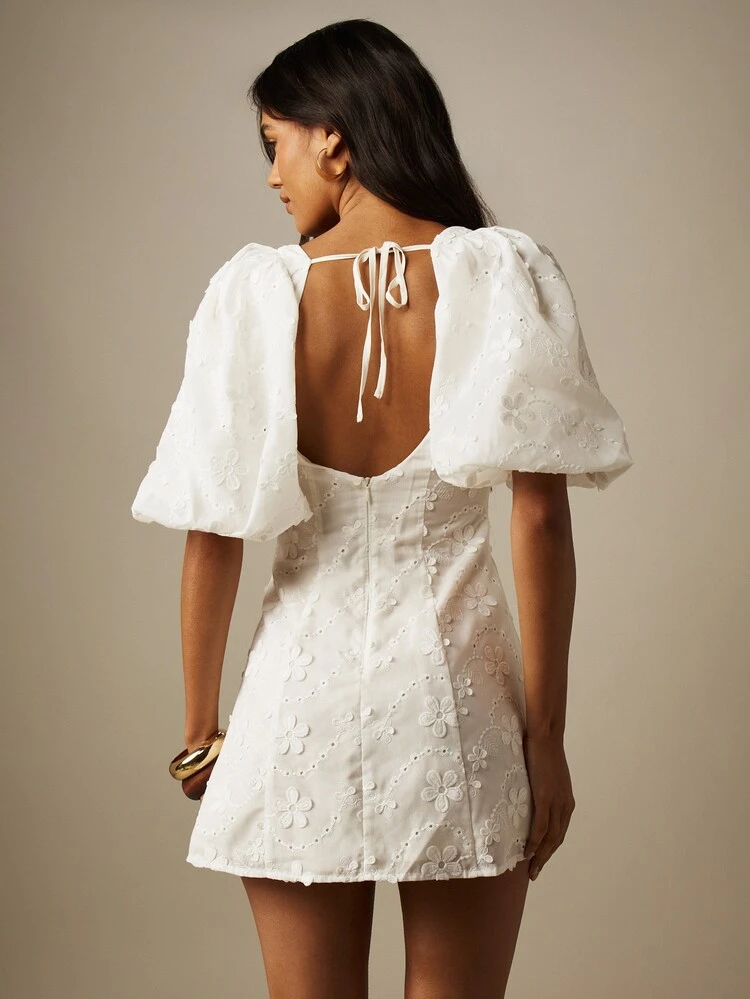 MISSGUIDED Eyelet Embroidered Mini Dress With Puff Sleeves