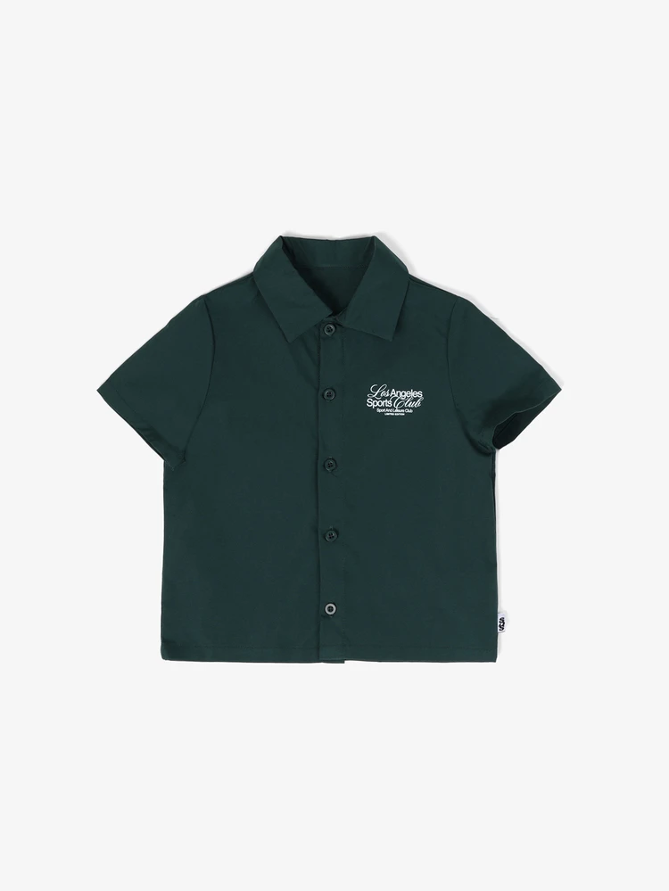 Boys Oversized Short Sleeve Button-Down Collared Shirt With Los Angeles Sports Club Chest And Back Print
