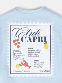 SUMWON Oversized Boys Club Capri Graphic Tee And Striped Shorts Co-Ord Set Summer Two-Piece Casual Outfit - Blue - View 5