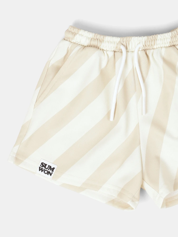 Boys Oversized Diagonal Stripe Co-Ord Set Crop Tee And Shorts With Palm Tree Chest Print Summer Holiday