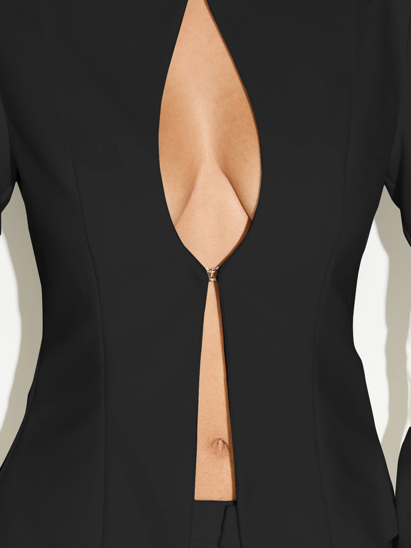High Neck Blazer With Keyhole Cutout And Hook Closure
