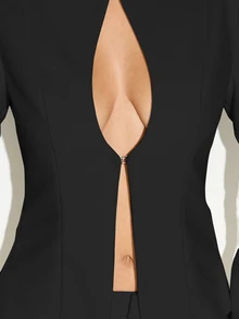 KIZN Keyhole High Neck Blazer With Deep V Cutout And Hook Closure Long Sleeve Structured Jacket - Black - View 2