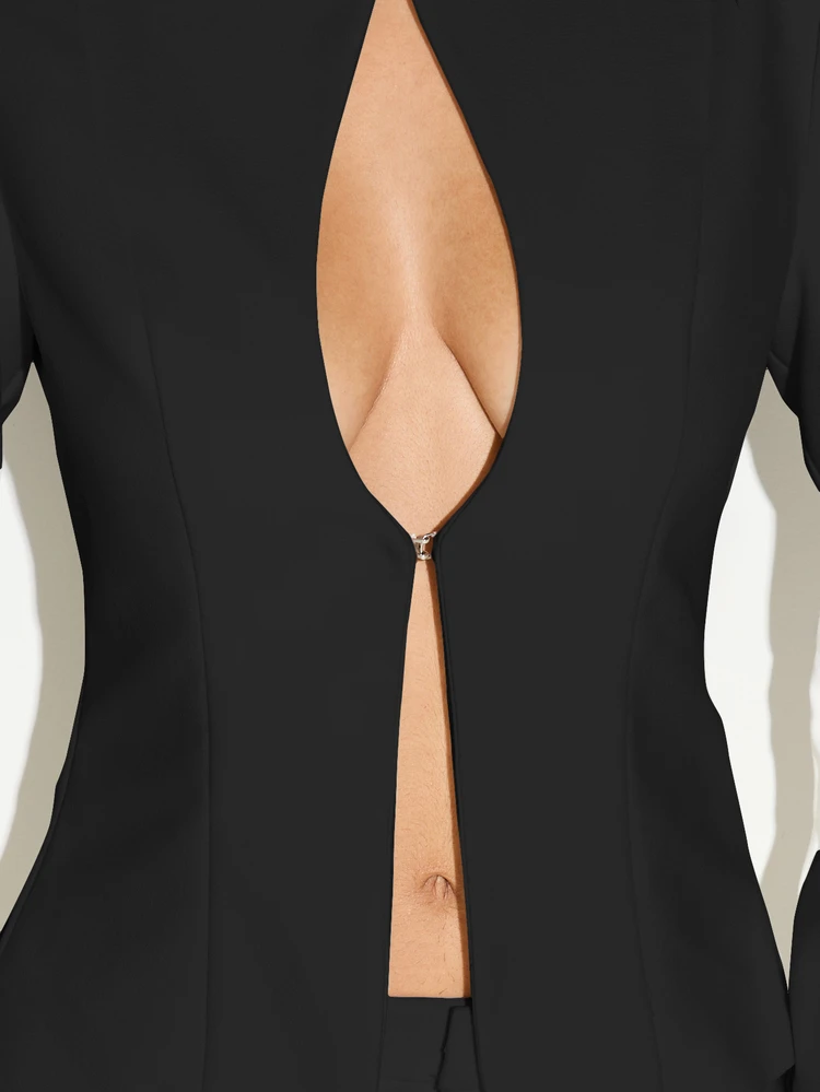 High Neck Blazer With Keyhole Cutout And Hook Closure