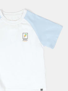 SUMWON Oversized Boys Gelato Graphic Raglan T-Shirt And Striped Shorts Co-Ord Set Summer Two-Piece Outfit - White - View 4