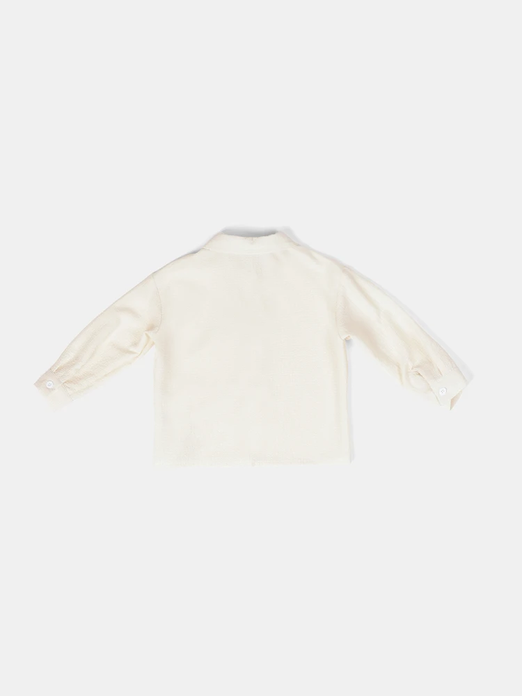 Boys Long Sleeve Button-Up Shirt With Bear Embroidery Badge Detail Spring Casual School Uniform Style Top