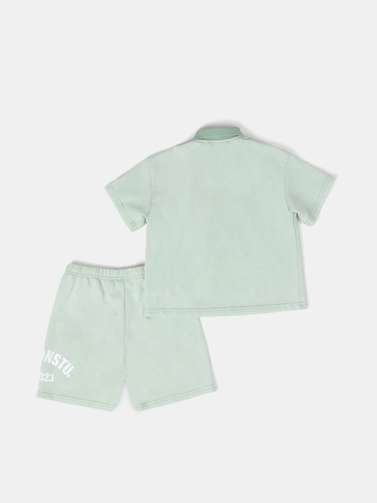 Sumwonstu Boys Polo Shirt And Shorts Co-Ord Set With Chest Logo Print, Short Sleeve, Summer Two-Piece Outfit