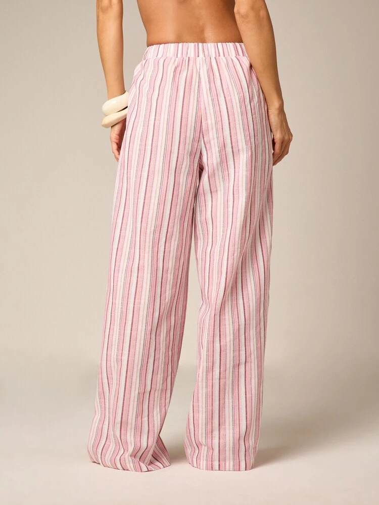 Striped Wide Leg Pants With Elastic Waist