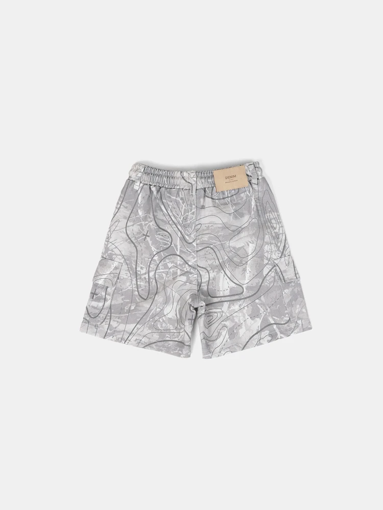 Boys Camo Cargo Shorts Summer Drawstring Elastic Waist Printed Denim Short With Side Stripe Pockets