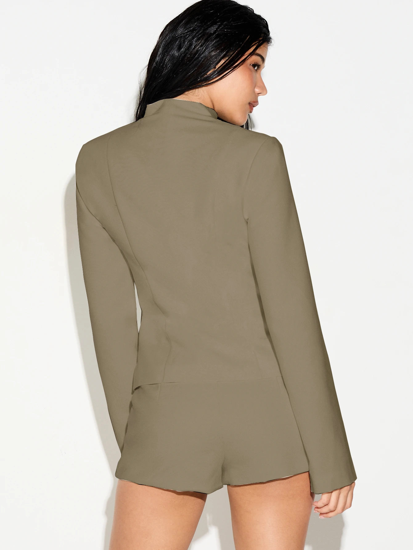 High Neck Blazer With Keyhole Cut-Out Front Detail