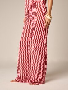 AiiRZ Diagonal Stripe Printed Mesh Wide Leg Trousers Flowy Full Length Pull On Casual Summer Beach Pants - Multicolor - View 5