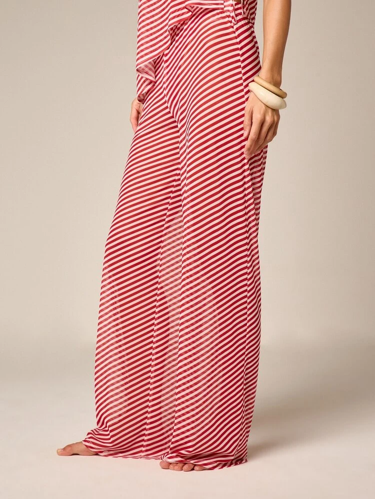 Diagonal Stripe Mesh Wide Leg Trousers