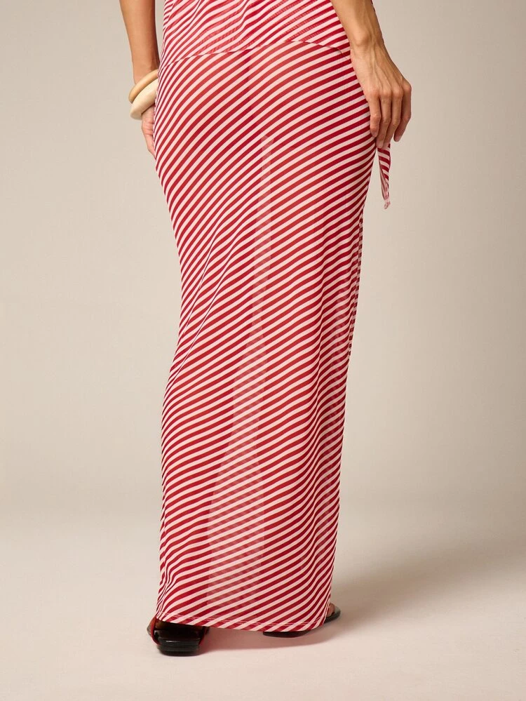Diagonal Stripe Mesh Maxi Skirt