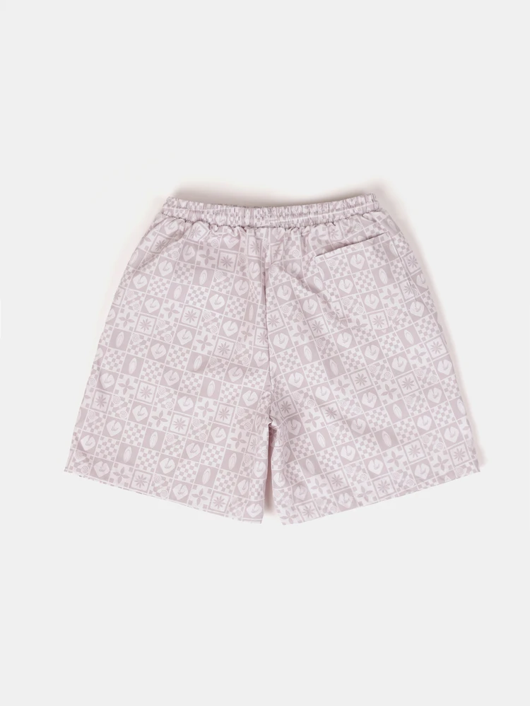 Shorts de Natação com Cordão e Cintura Elástica com Estampa de Azulejo para Meninos Pré-Adolescentes, Praia e Férias de Verão