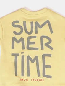 SUMWON Boys Summer Time Graphic Co-Ord Set With Crew Neck Tee And Matching Shorts Summer Casual Outfit - Yellow - View 4