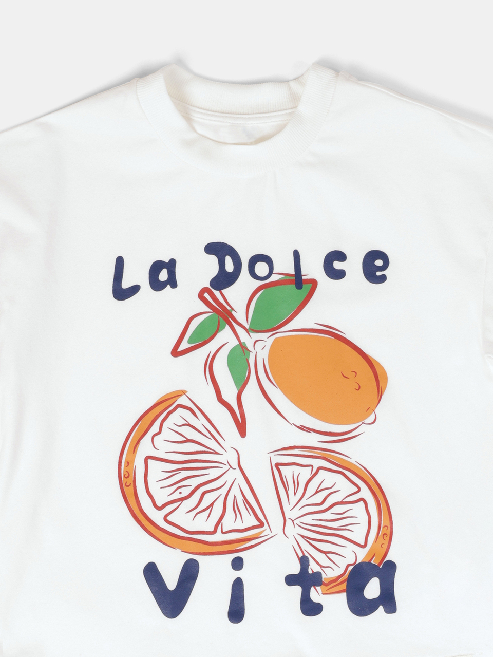 Oversized Boys La Dolce Vita Graphic T-Shirt With Citrus Orange Print And Mock Neck For Summer