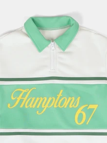 SUMWON Conjunto de polo y pantalones cortos de verano para niños, con media cremallera en el cuello y mangas cortas, y pantalones cortos con cintura elástica - Verde - Ver 3
