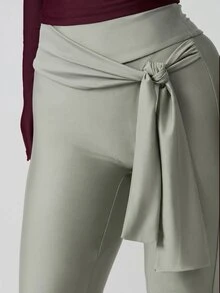 MISSGUIDED 系带腰七分紧身裤 高腰修身九分裤 休闲日常风 - 灰色 - 查看 4