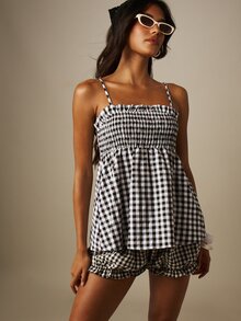 MISSGUIDED Gingham Bloomer Shorts With Frill Hem Elastic Waist Ruffle Detail Summer Festival Style - Black and White - View 4