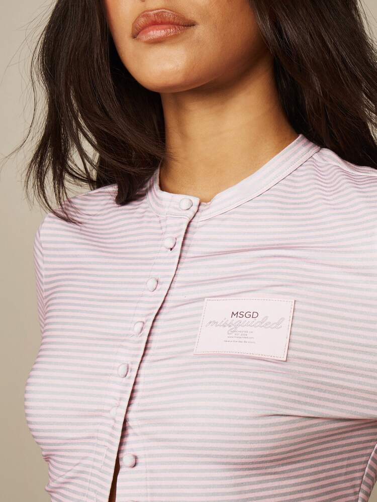 MISSGUIDED Striped Button-Up Crop Top With Long Sleeves