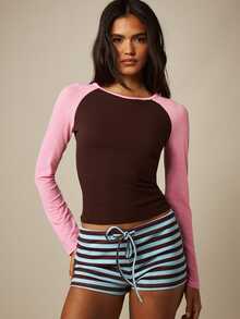 MISSGUIDED Contrast Raglan Long Sleeve Crop Top With Color Block Design And Crew Neck For Casual Everyday Wear - Multicolor - View 5