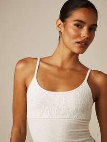 MISSGUIDED Atasan Cami Berenda Bunga, Leher Bulat, Tali Bahu Tipis, Tanpa Lengan, Camisole Pas Badan, Musim Semi/Musim Panas - Light Grey - View 4