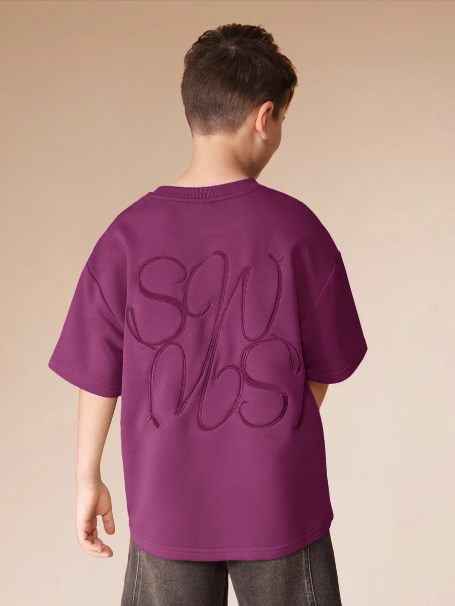 SUMWON Tween Boys Oversized Short Sleeve Crew Neck T-Shirt With Scripted Logo Embroidery On Back Casual Everyday Top - Purple - View 1