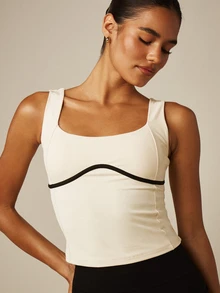 MISSGUIDED Sleeveless Square Neck Crop Tank Top With Contrast Binding Detail And Built-In Bra Support - Black and White - View 2
