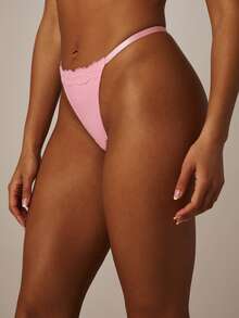 MISSGUIDED Lace Trim Thong Underwear With Floral Lace Detail And Thin Side Straps For Everyday Intimate Wear - Pink - View 5