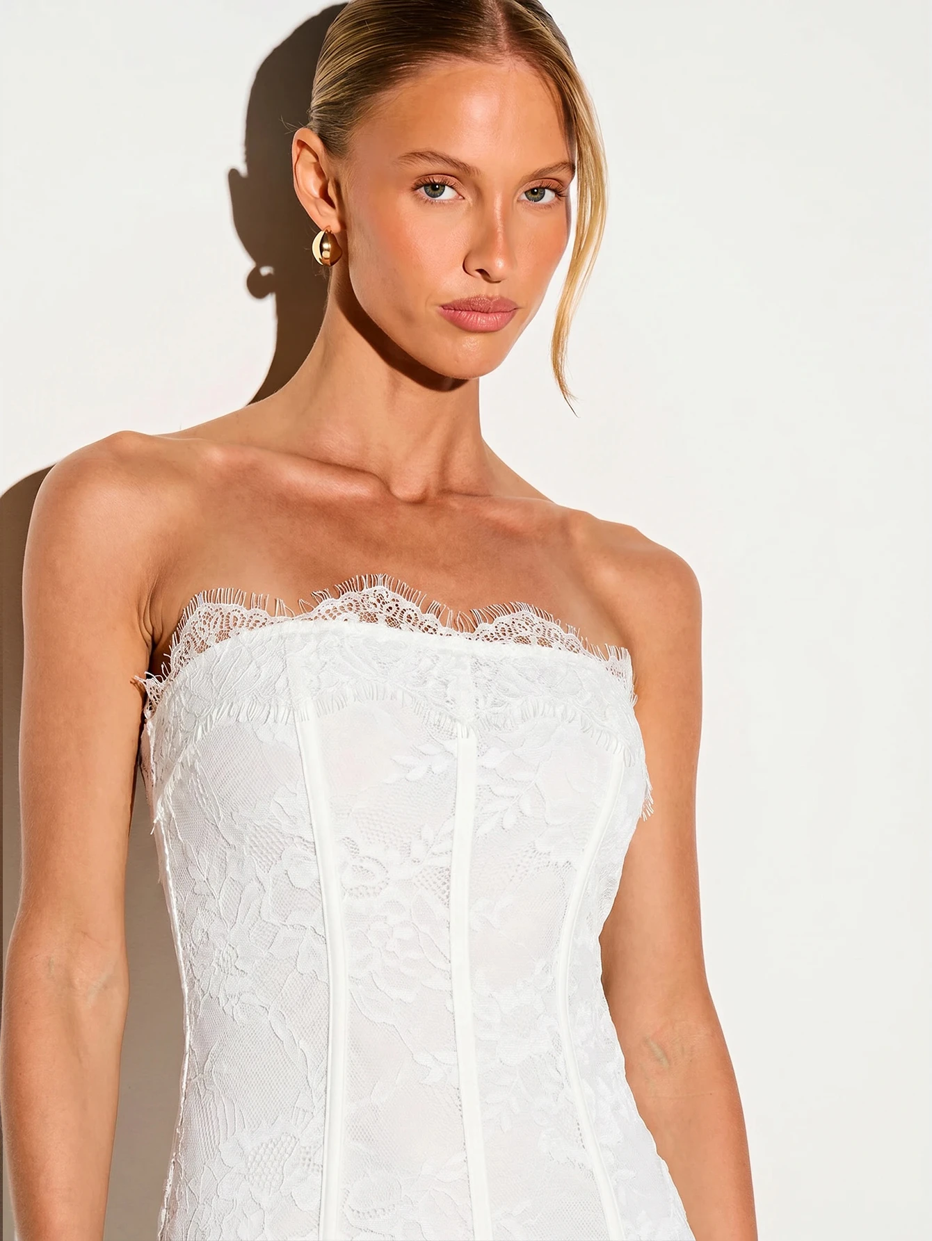 Strapless Lace Maxi Dress With Corset Boning
