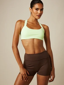 MISSGUIDED Áo ngực thể thao thiết kế dây chéo sau lưng, áo croptop cổ tròn, áo ngực vận động nhẹ nhàng cho yoga và pilates. - màu xanh lá - Xem 5