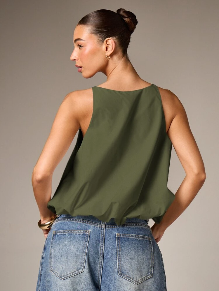 Poplin Sleeveless Top With Balloon Hem