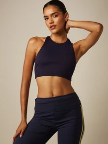 MISSGUIDED Active Racer Crop Top With Cross Back Strap Detail Sleeveless High Neck Sports Bralette Style - Navy Blue - View 5