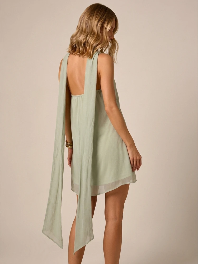 One Shoulder Scarf Neck Backless Mini Dress