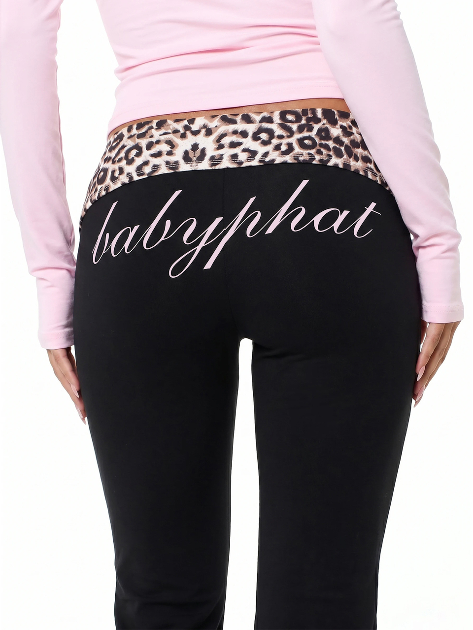 BABYPHAT Leggings a vita alta con volant, con fascia in vita a contrasto con stampa leopardata e dettaglio con logo a scritta