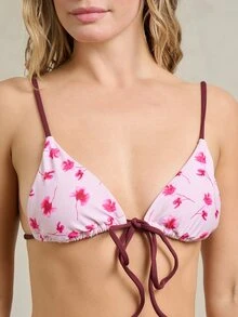 Rouah Pink Floral Triangle Bikini Set. Adjustable String Top High-Cut Side-Tie Bottoms, Two-Piece Bikini Set Beach Vacation Pool Party Tropical Summer - Multicolor - View 4