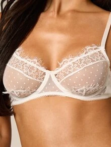 Women's Underwear AiiRZ Lace And Polka Dot Mesh Bra - White - View 5