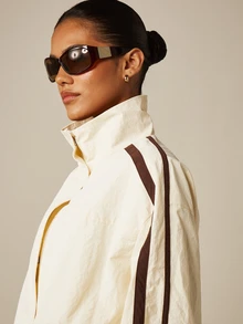 MISSGUIDED Nylon Windbreaker Jacket With Contrast Piping Detail Stand Collar Zip Front Oversized Fit Spring Fall - White - View 2
