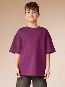 SUMWON Tween Boys Oversized Short Sleeve Crew Neck T-Shirt With Scripted Logo Embroidery On Back Casual Everyday Top - Purple - View 5