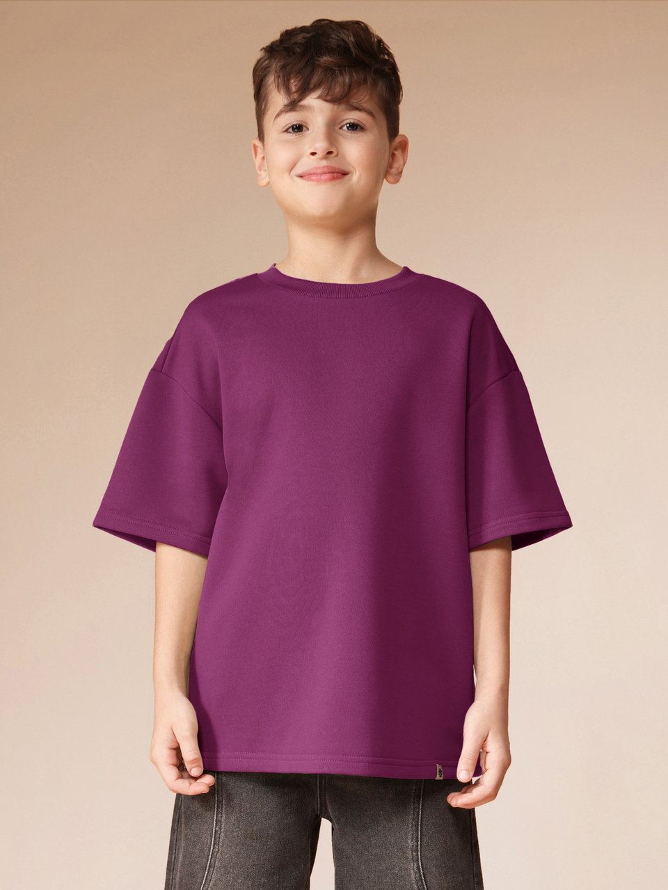 Tween Boys Oversized Short Sleeve Crew Neck T-Shirt With Scripted Logo Embroidery On Back Casual Everyday Top