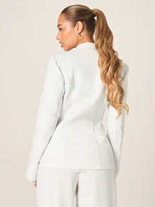 MISSGUIDED Lace Trim Single Button Blazer With Notch Lapel And Long Sleeves For Formal And Evening Occasions - White - View 3