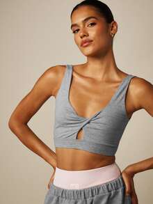MISSGUIDED Áo ngực thể thao Marl với chi tiết xoắn - Màu Xám nhạt - Xem 5